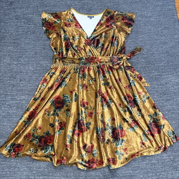ModCloth Timeless Embrace Velvet Midi Dress Women 3X Rose Floral Faux Wrap Belt - Picture 1 of 11